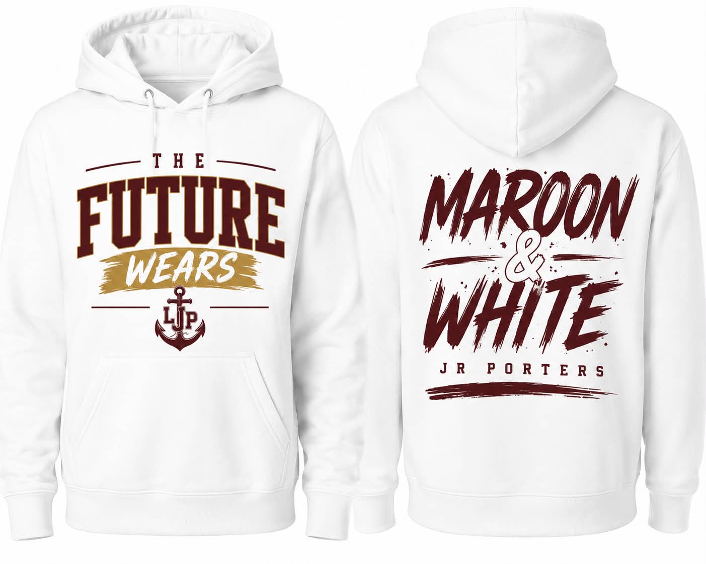 The Future Wears Maroon and White JR Porters Gildan Hoodie