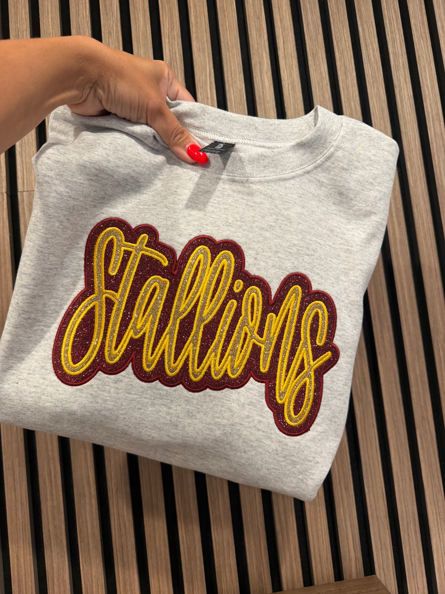 Embroidered Glitter Stallion Gildan Crewneck