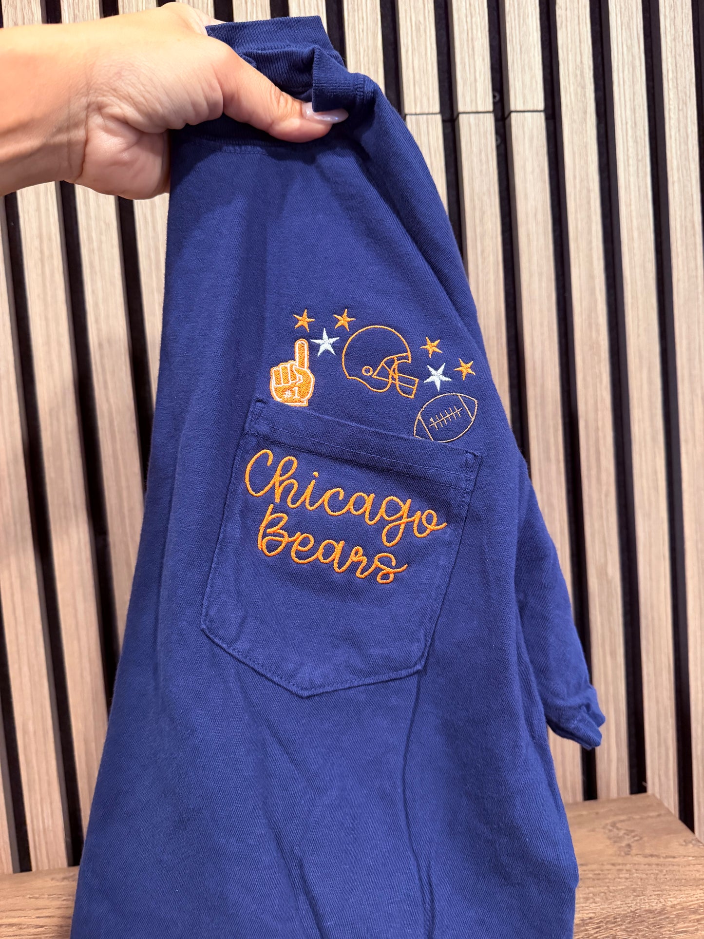 Embroidered Bears Football Pocket Comfort Colors T-Shirt