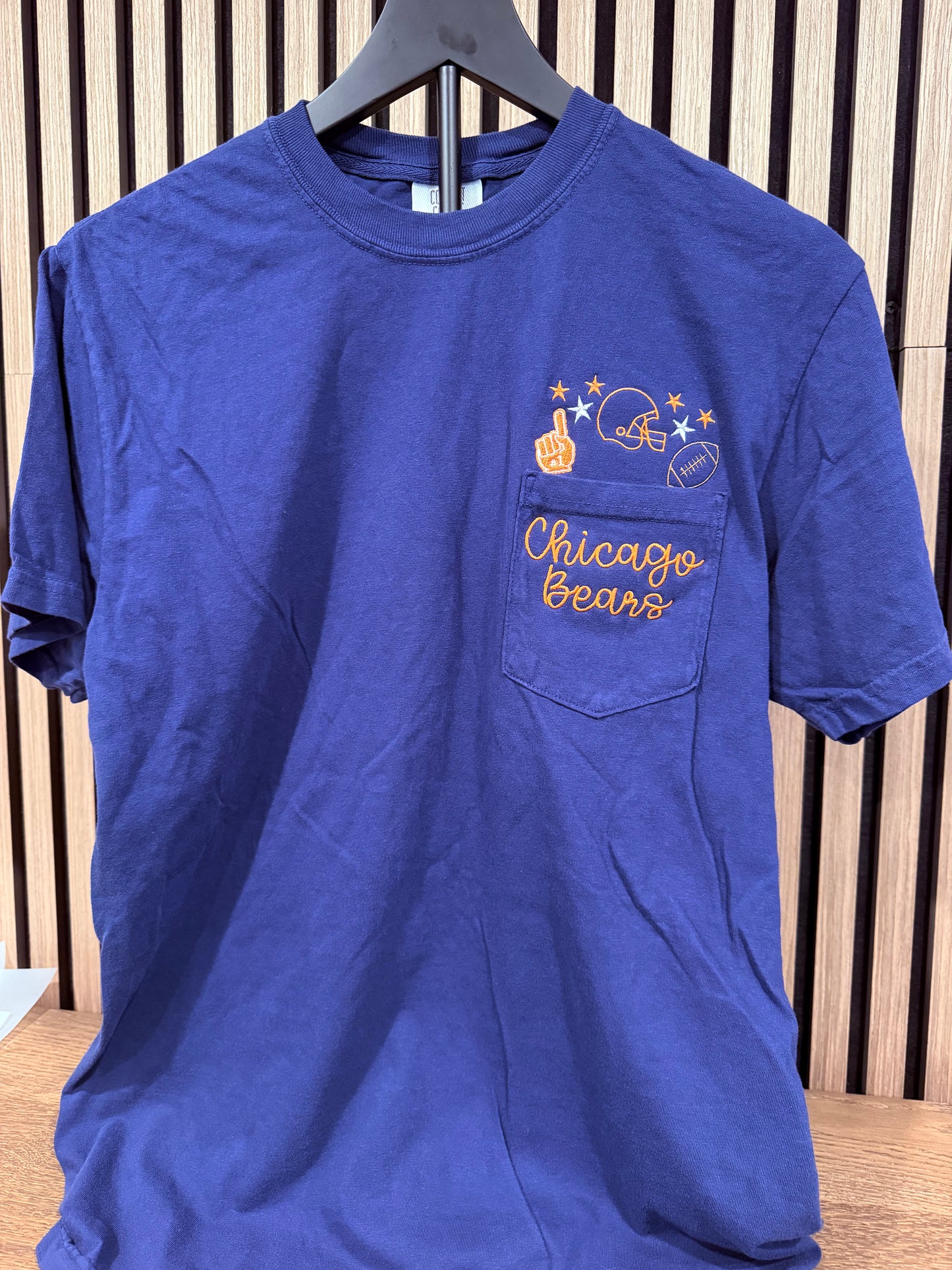 Embroidered Bears Football Pocket Comfort Colors T-Shirt