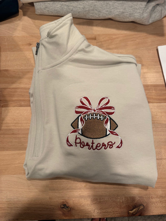 1/4 Zip Porters Football Bow
