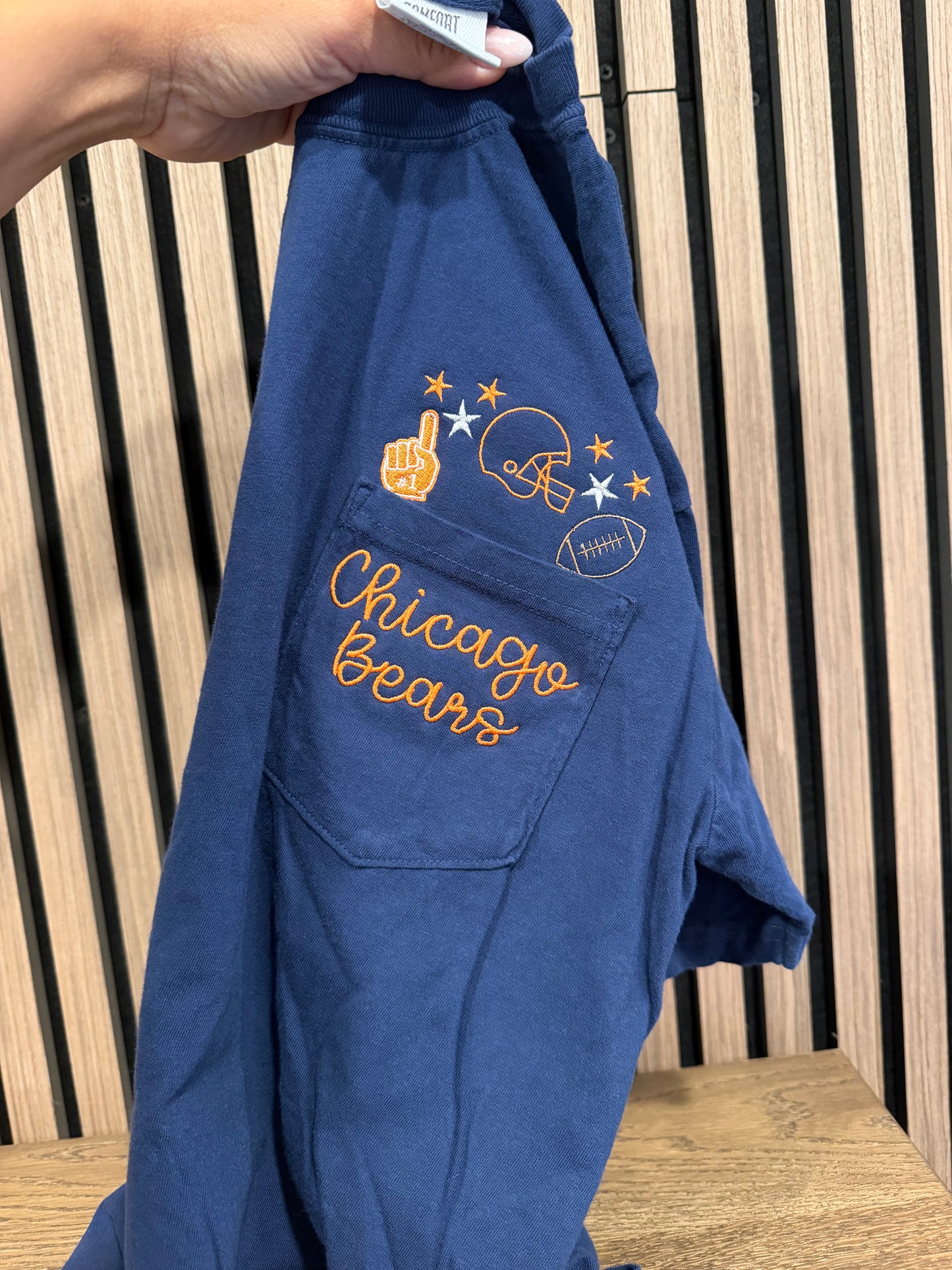 Embroidered Bears Football Pocket Comfort Colors T-Shirt