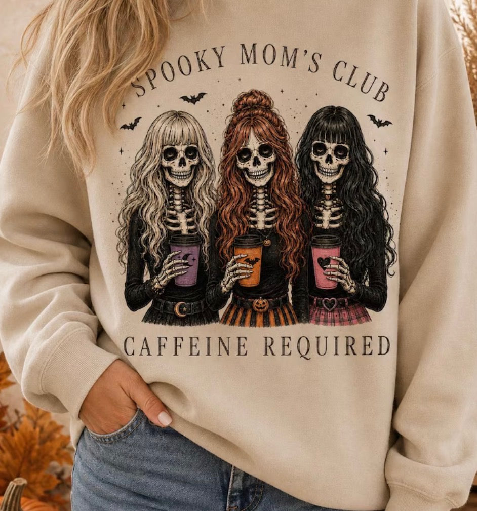 Spooky Moms Club Caffeine Required Gildan Crewneck