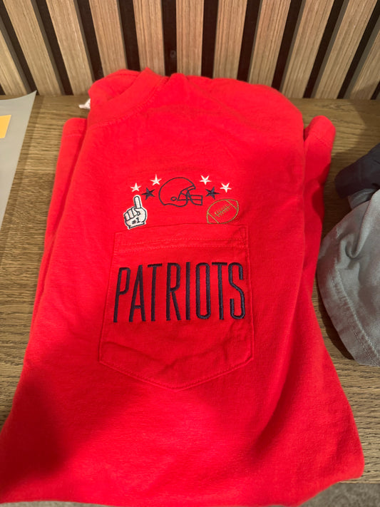 Embroidered Football Pocket Comfort Colors T-Shirt